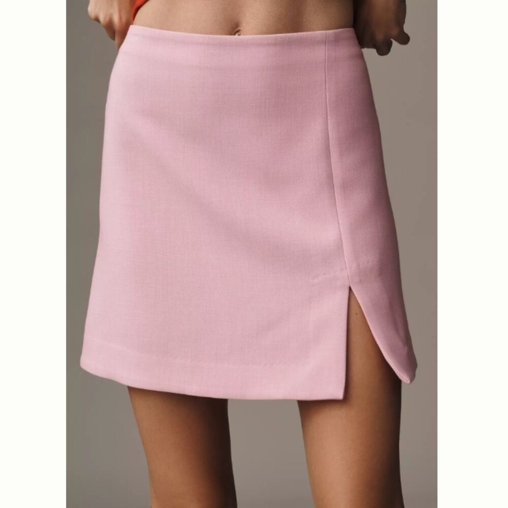 Anthropologie Maeve Tailored Mini Skirt Pink Size 6 NWT | Side Slit Mini Skirt - Picture 3 of 11